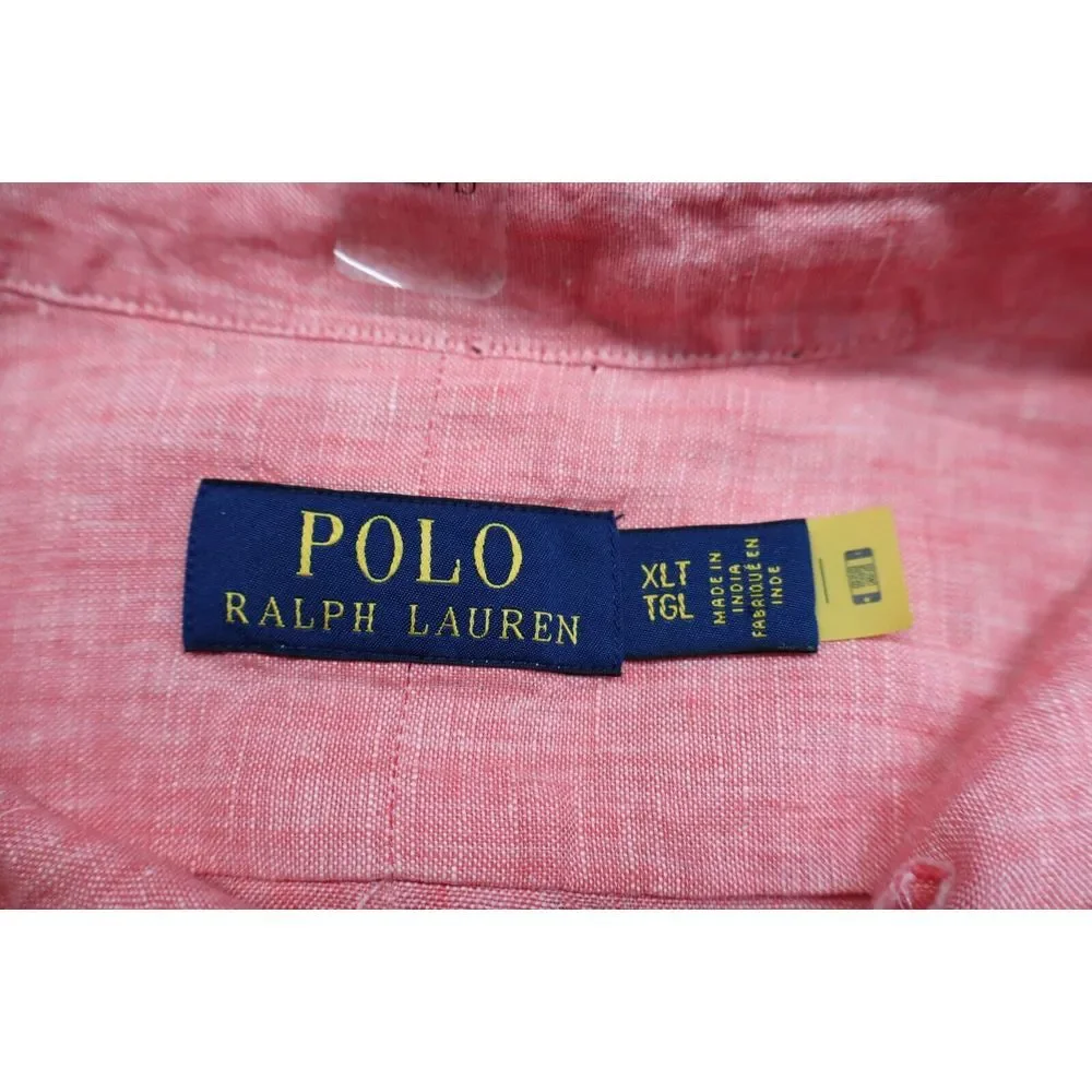 Polo Ralph Lauren Classic Button Front Dress Shirt Size XLT Linen New Pink Green